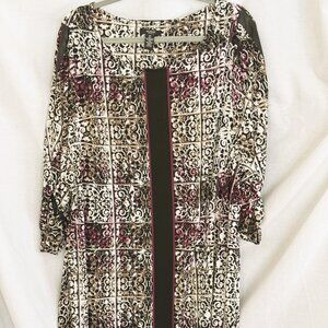 Alfani Women's Tunic  print top, long sleeves w/black faux leather accent, 2X